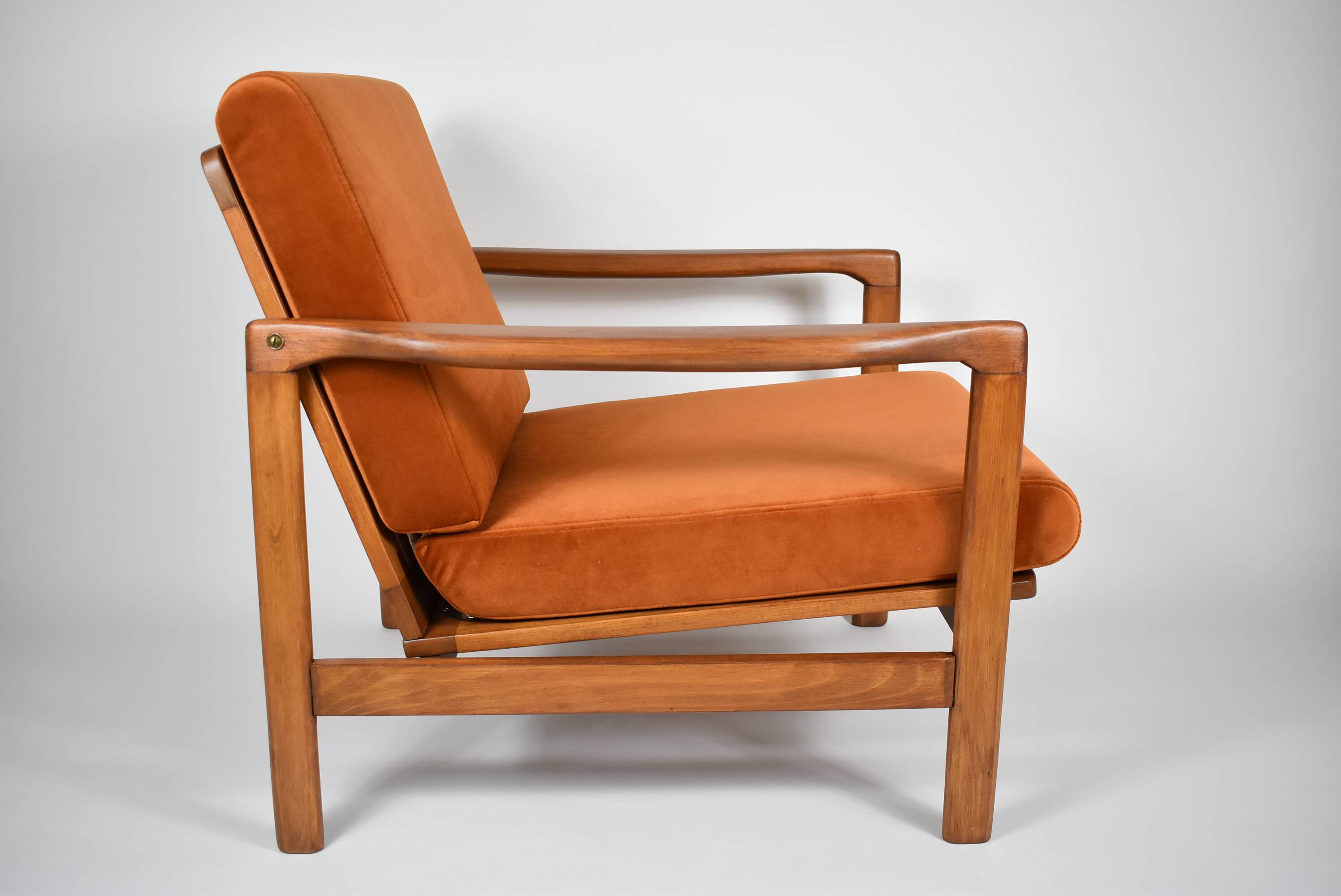 Original scandinavian armchair, restored, 1960s, russet, velvet