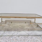 Table basse rectangulaire en laiton et métal chromé 1970 design
