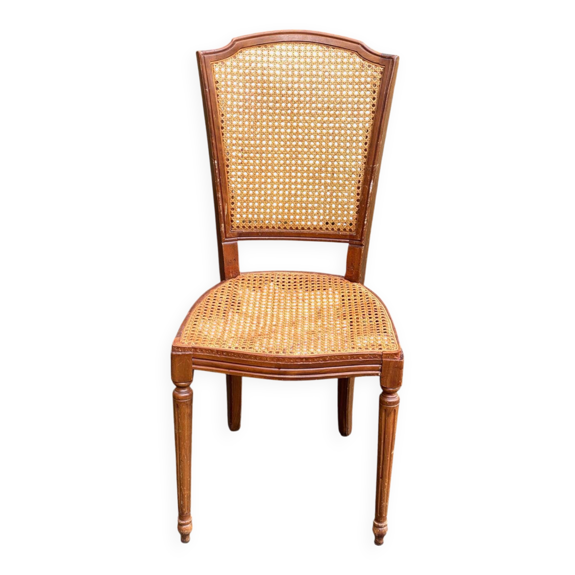Louis XVI caned chair, solid oak, 20th century.