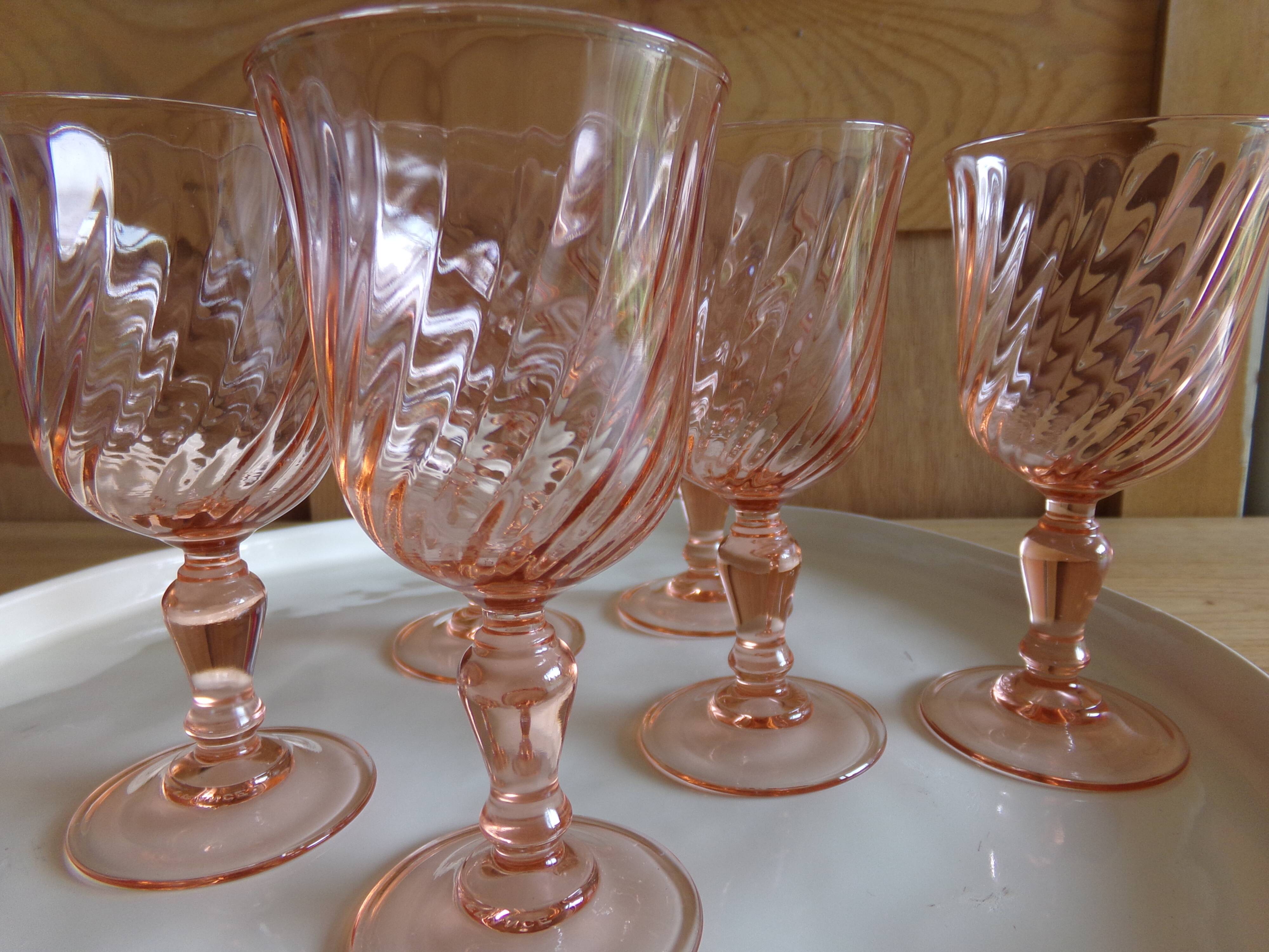 6 luminarc pink glass aperitif glasses