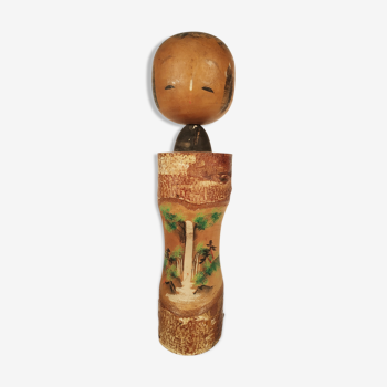 Poupée Kokeshi - décor de cascade - bois circa 1950-60