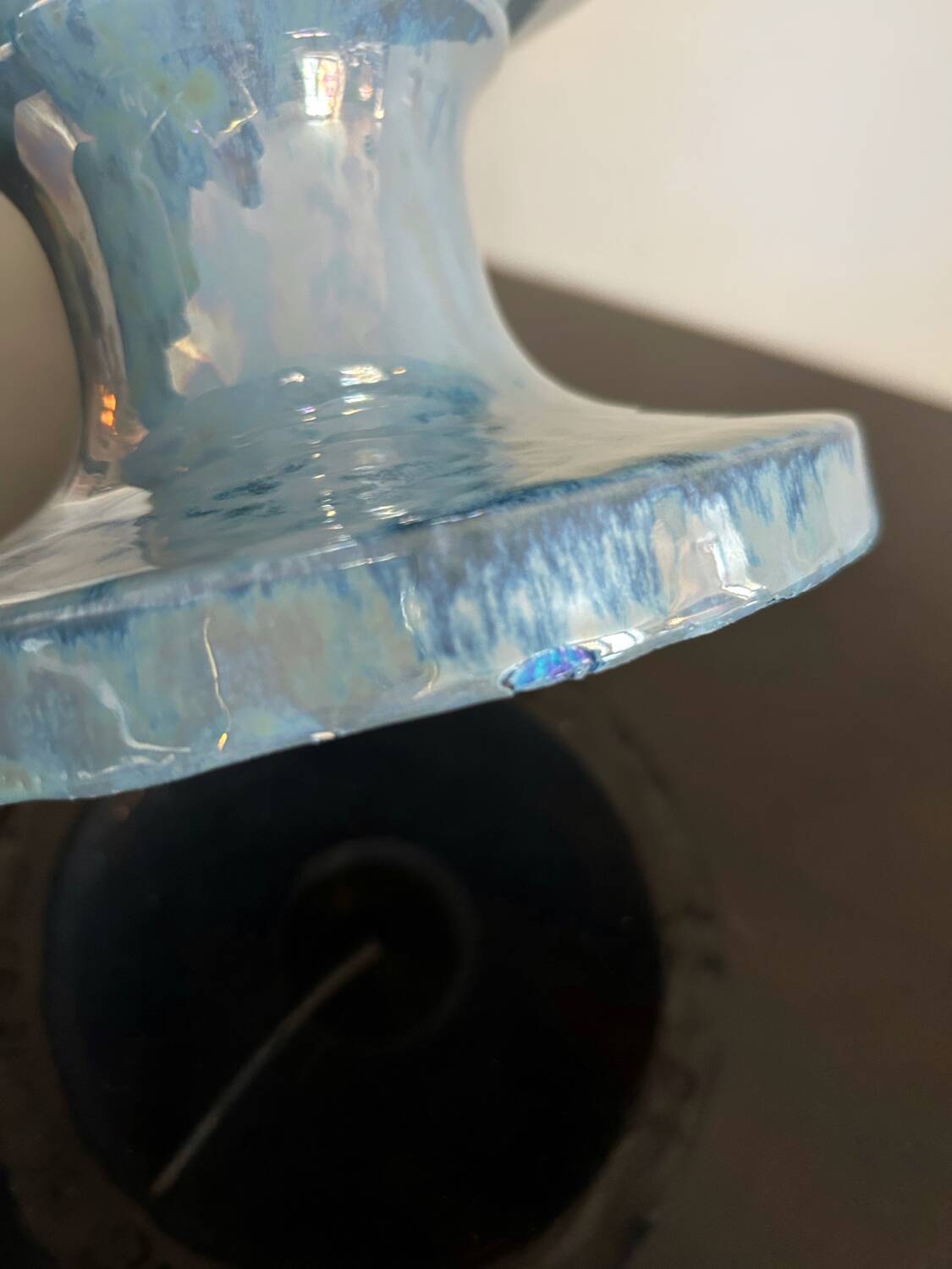 Iridescent blue ceramic lamp from the 80s