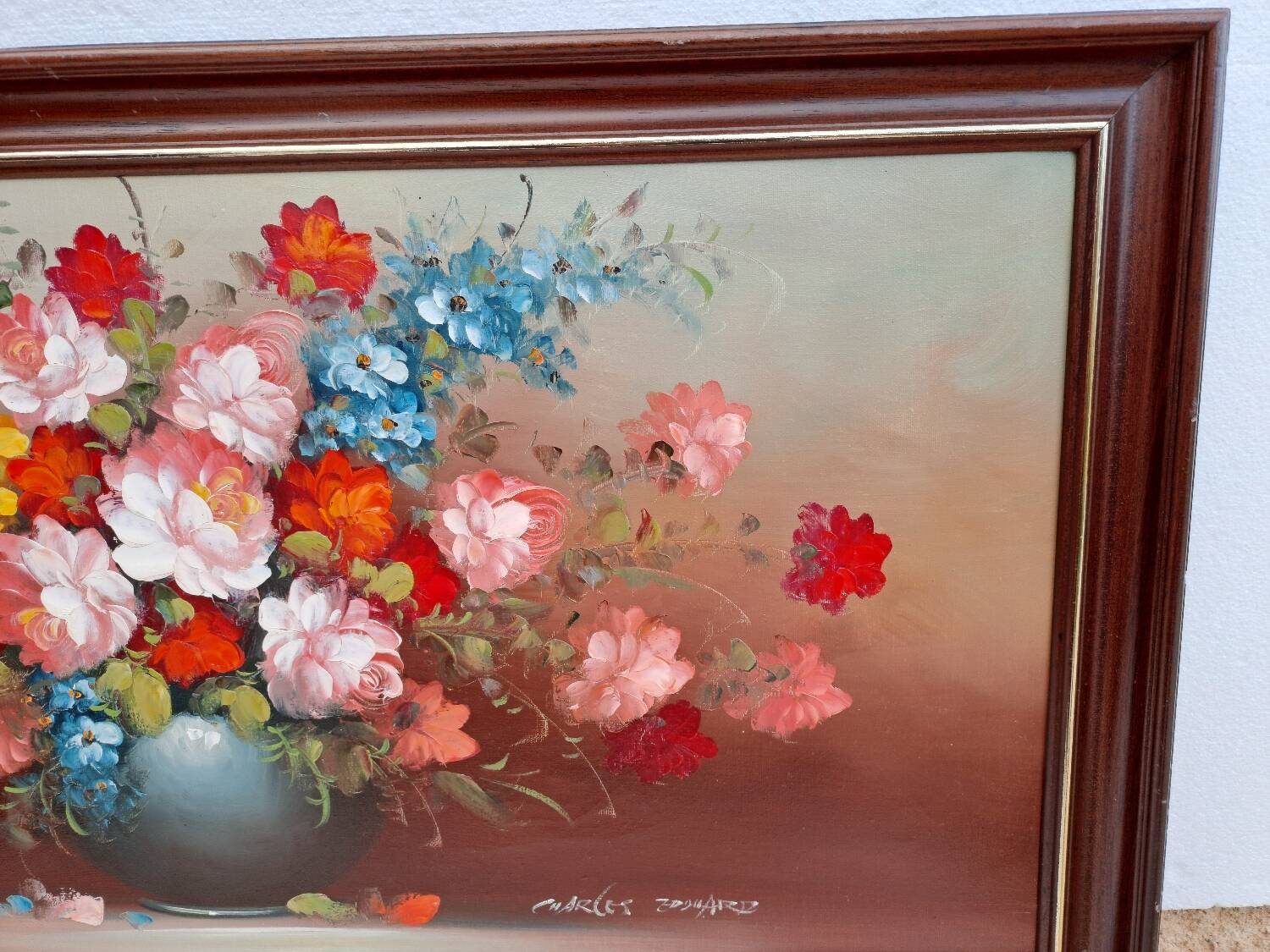 Oil on canvas bouquet of flowers signed Charles Édouard