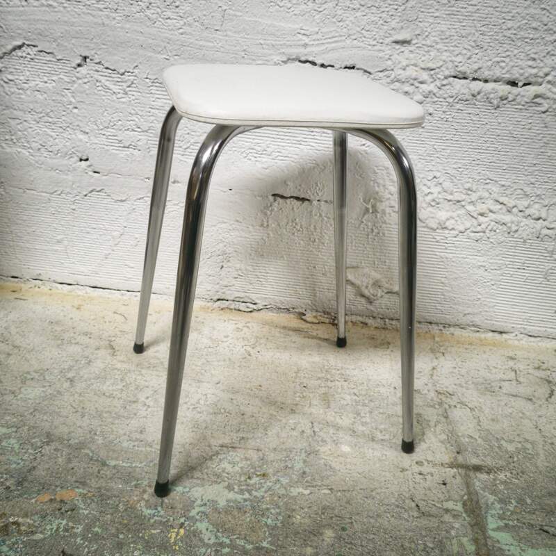 Stool chrome and skaï white
