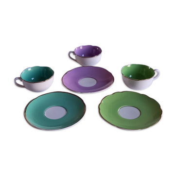 Lot composed of 3 cups and old saucers ( Digoin Sarreguemines France )