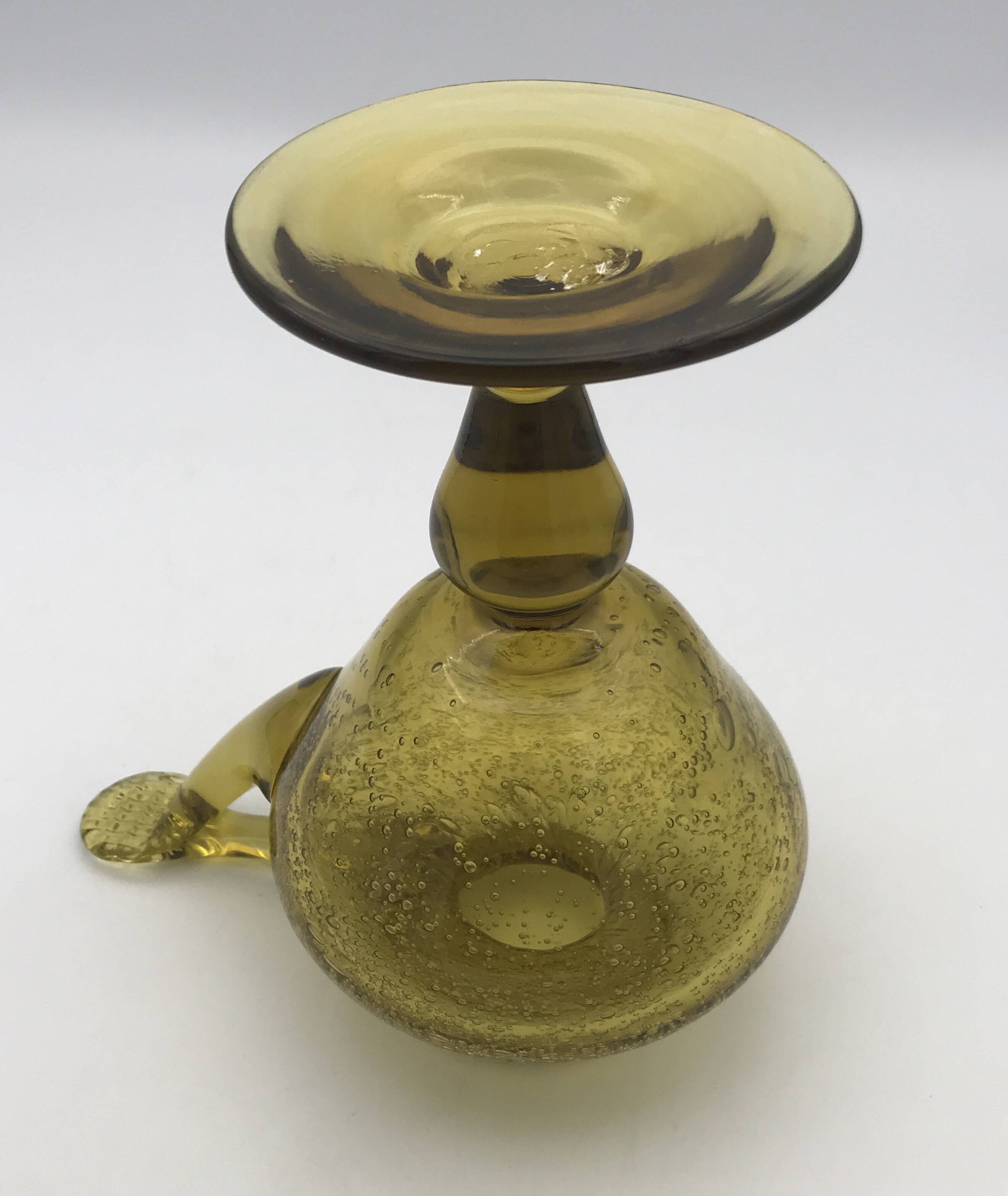 Yellow bubble hand blown glass oil lamp biot glassworks