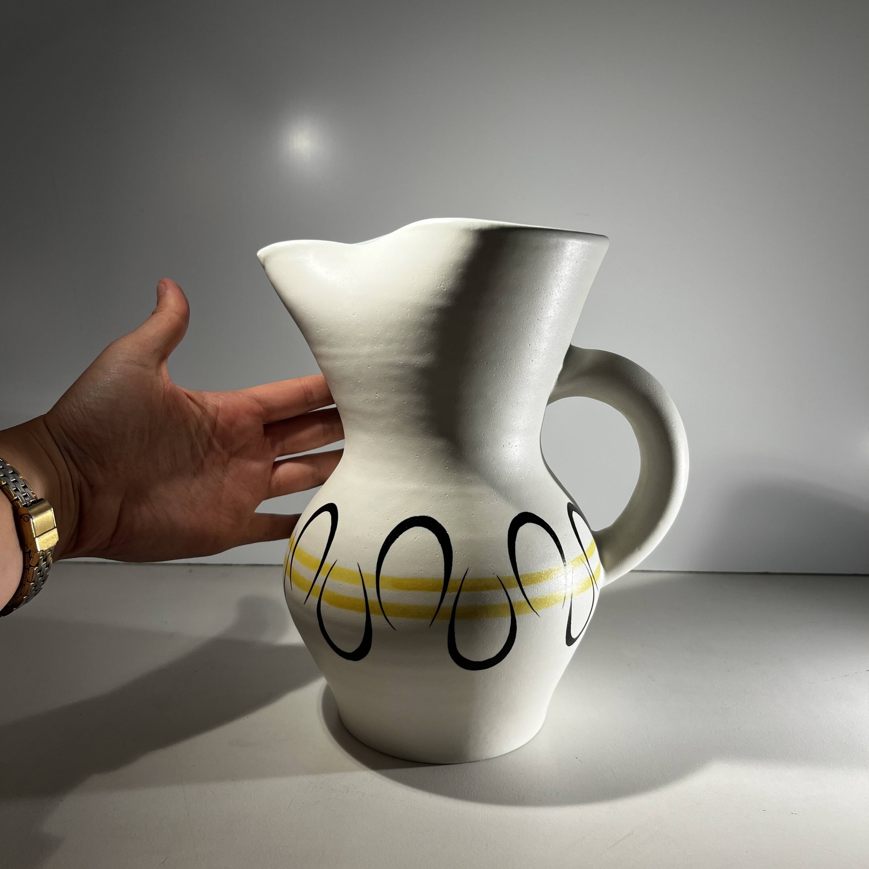 Andre baud for vallauris, ceramic jug and 6 glasses set, ca 1960