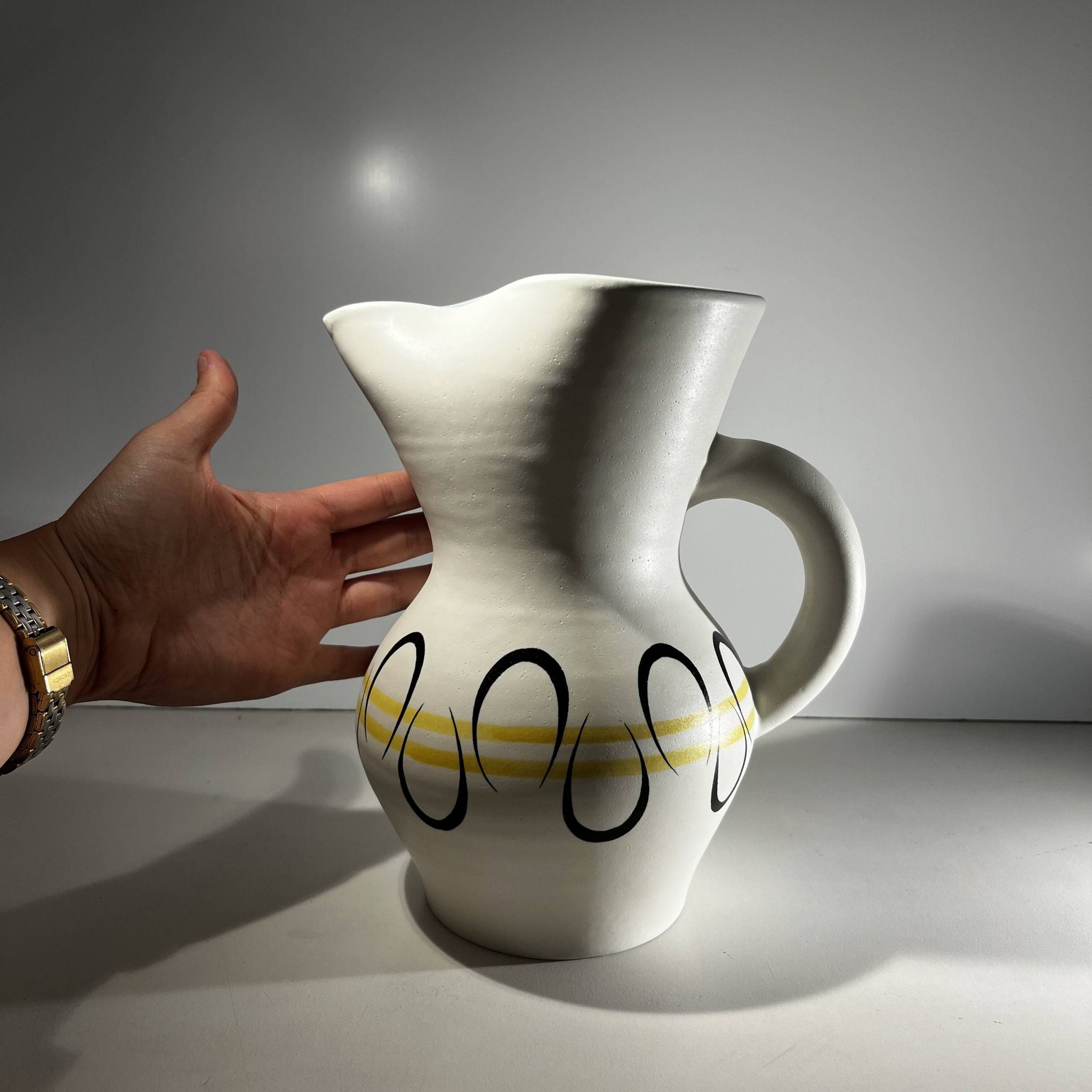 Andre baud for vallauris, ceramic jug and 6 glasses set, ca 1960