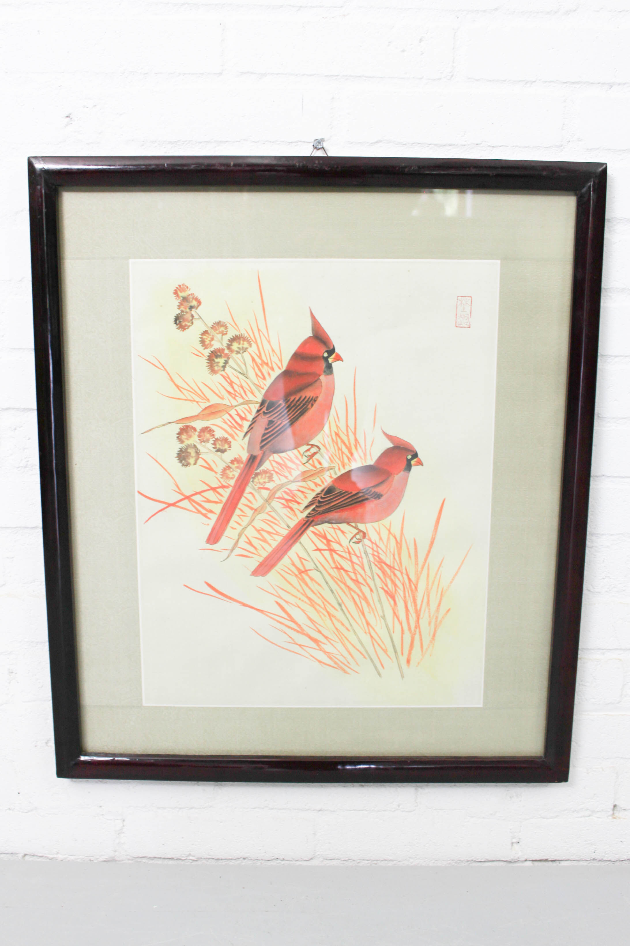 Antique asian painting on rice paper in high quality wood frames, c 1910s