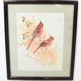 Antique asian painting on rice paper in high quality wood frames, c 1910s