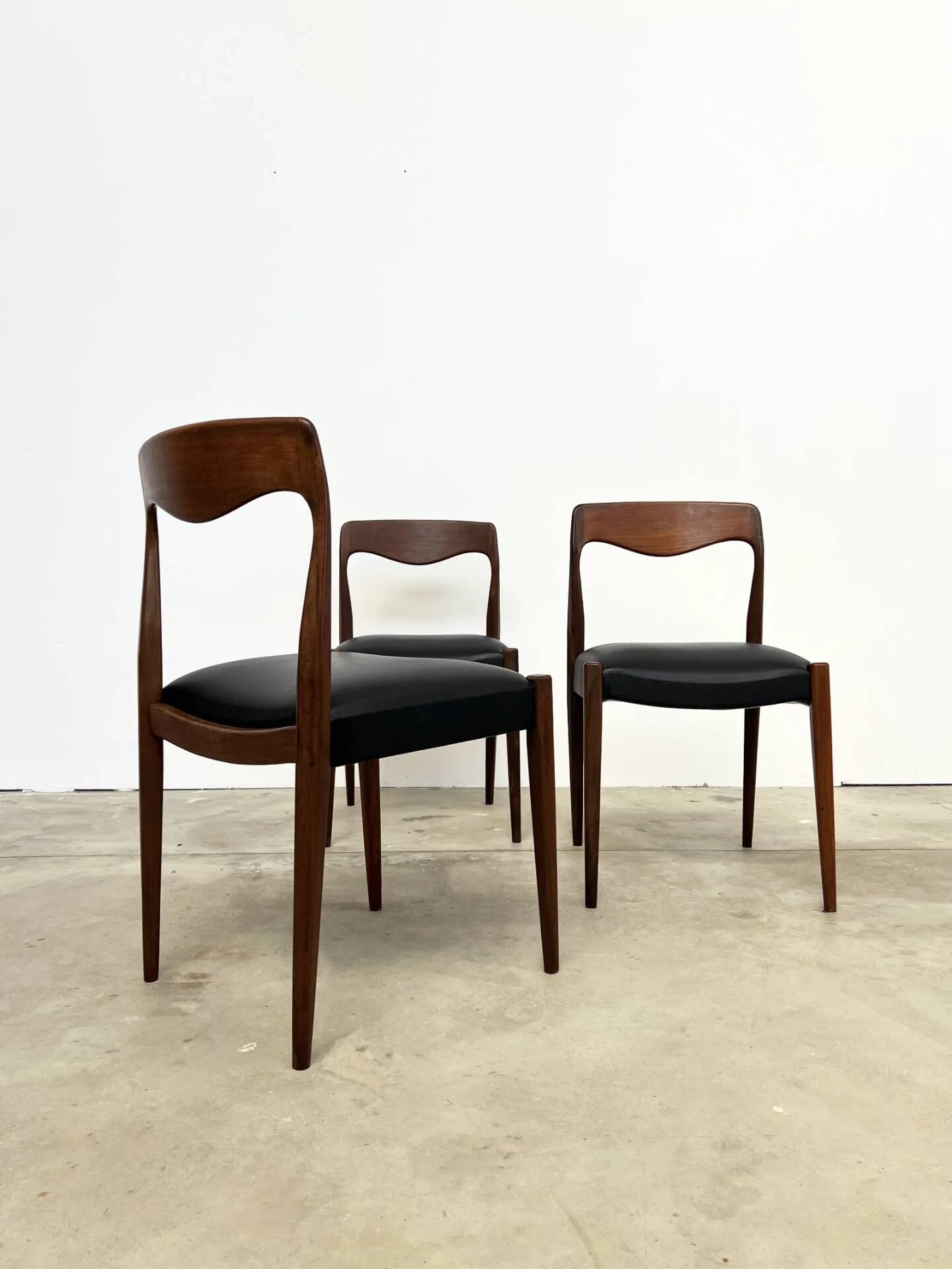 Scandinavian teak chair with black leatherette — Otto Møller style, 1960s