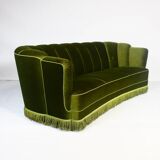 1940s art deco green velvet banana sofa, Denmark