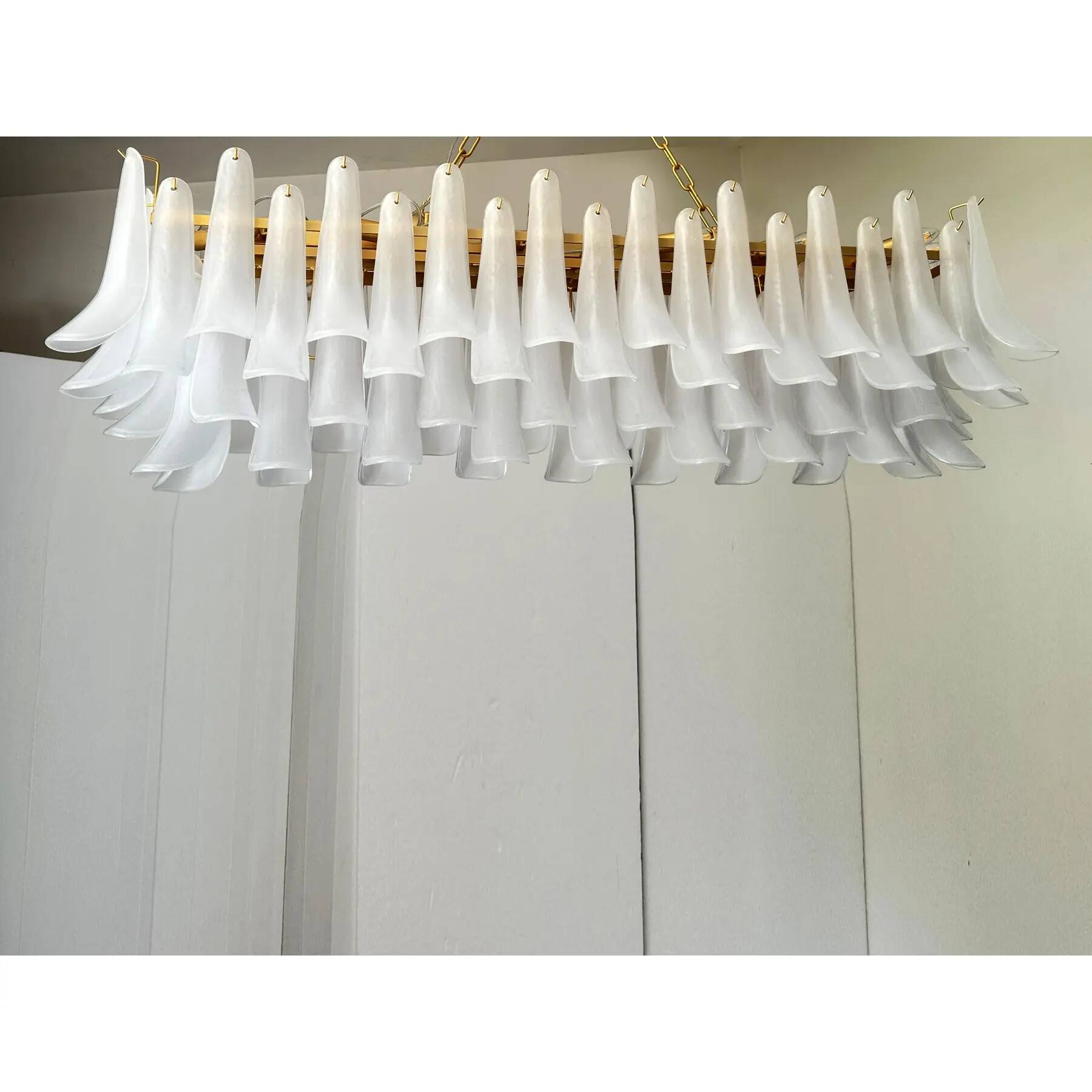 Contemporary Modern Frosted "Selle" Murano Glass Rectangular Chandelier in