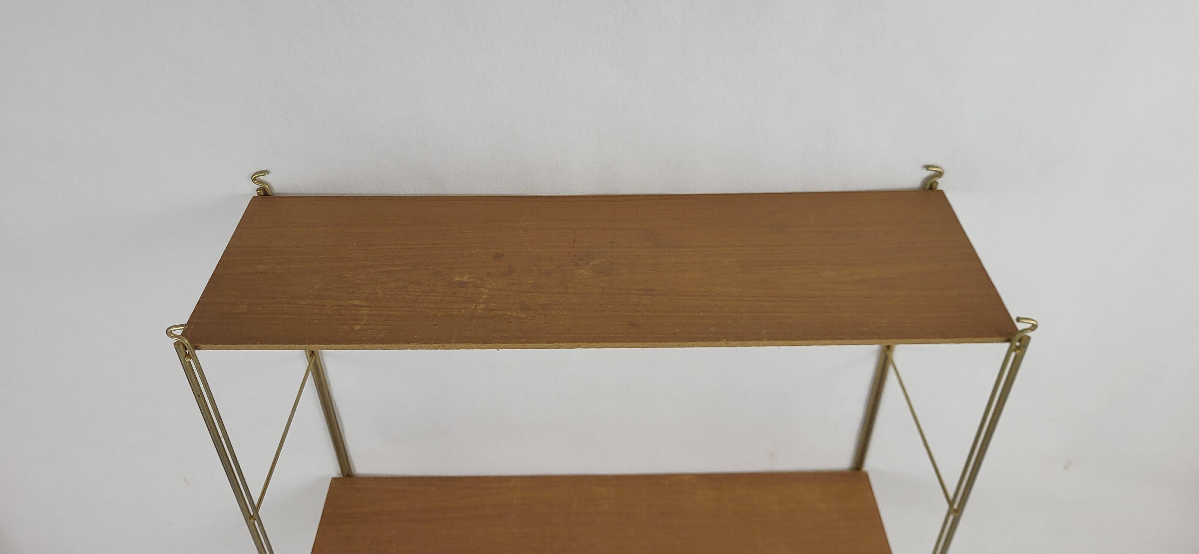 String Shelf Wood and gold metal 1960's