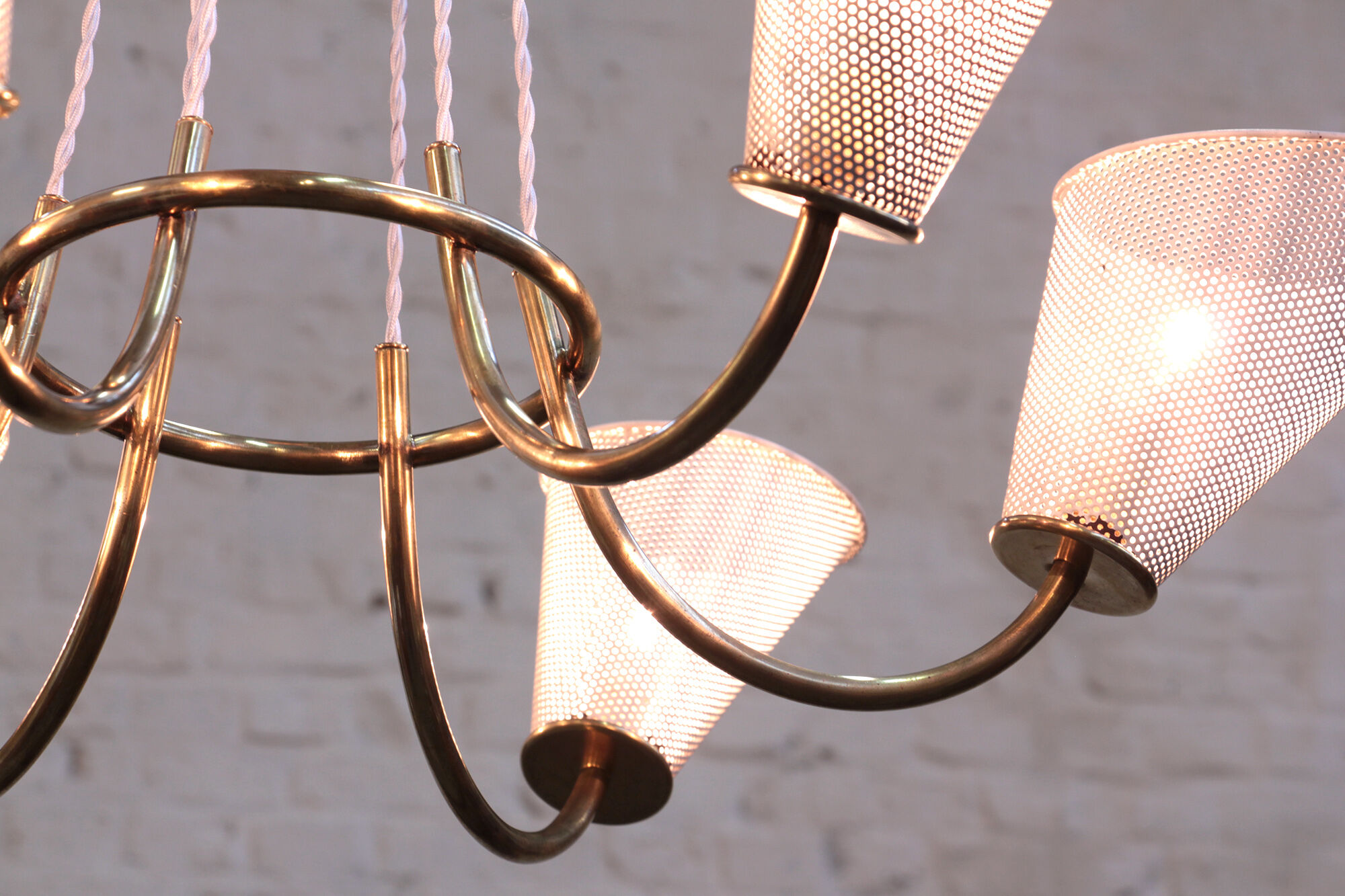 Perforated metal chandelier with 6 lights from the 1950s.