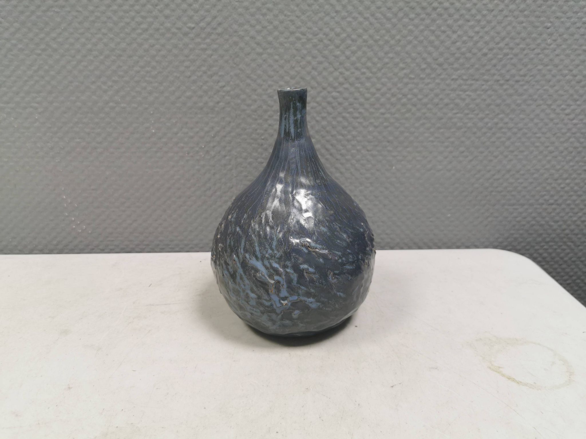 Pauline Toynbee vase, Textured Blue Crystal Glaze Organic Shape, 1980s