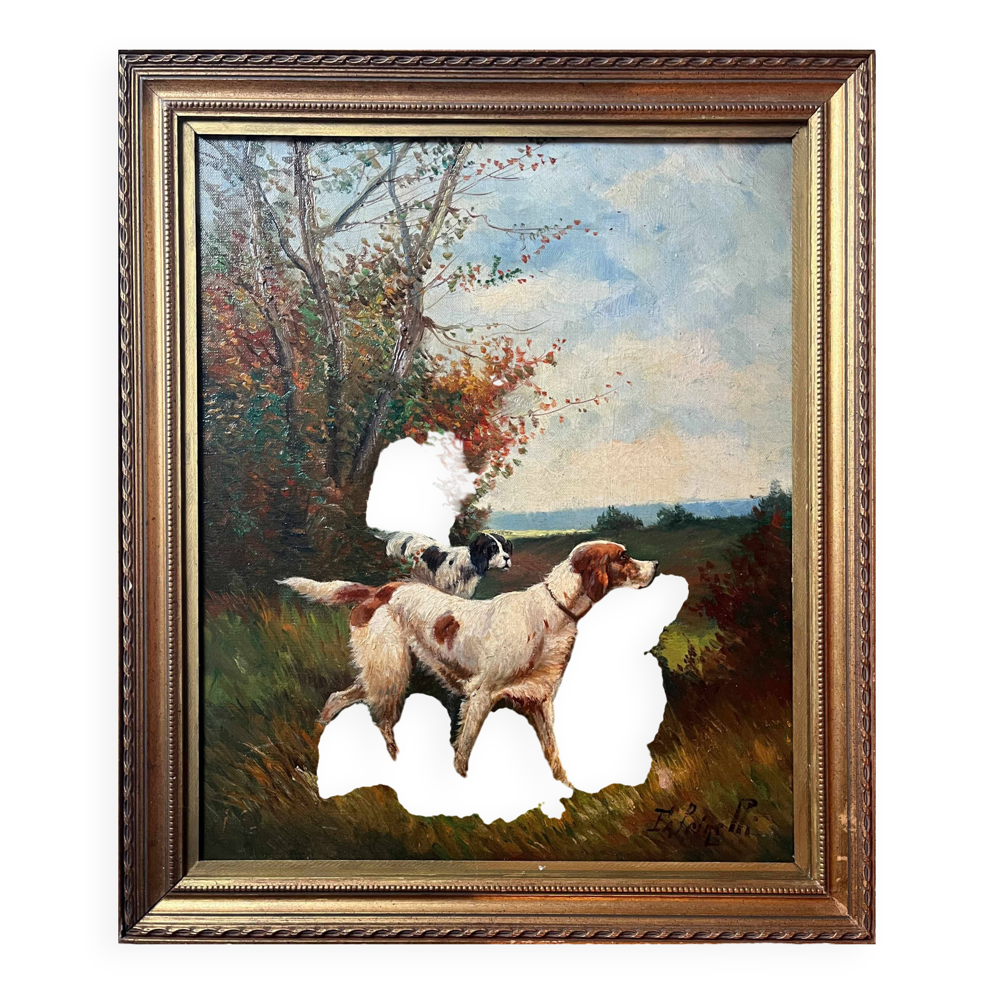 HST painting Marcel Falcinelli (1900-1980) "Dog on the lookout" + frame