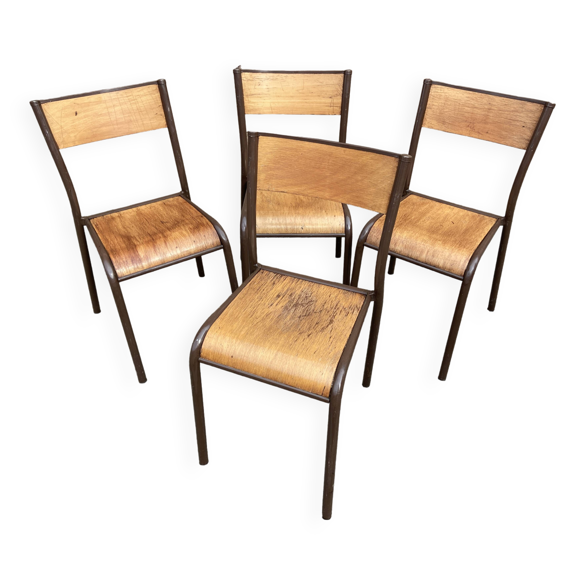 4 vintage school chairs