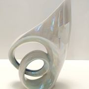 White and Iridescent Blue Ceramic Vase / Centerpiece by Lusso, Italy