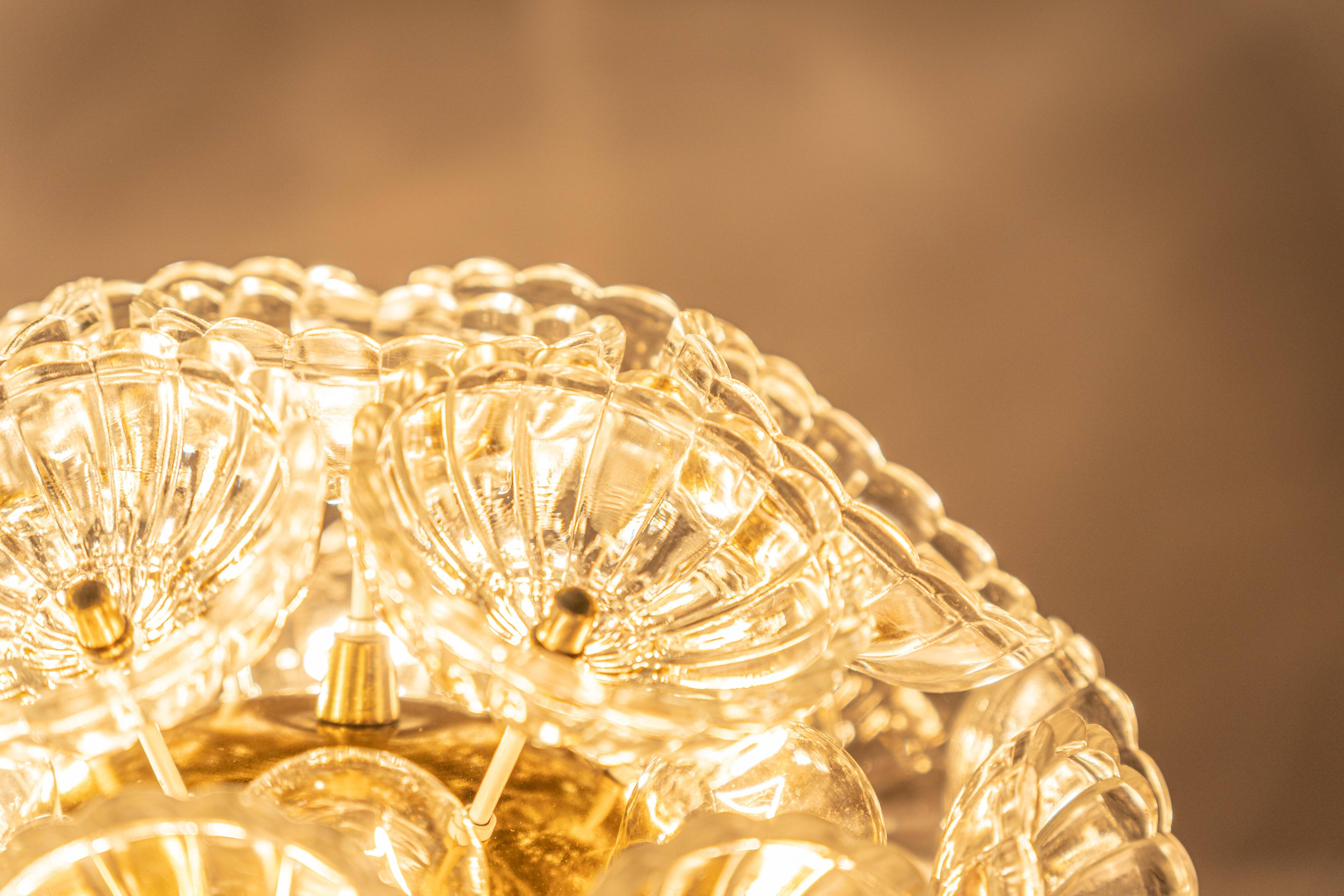 Sputnik ceiling light in floral glass and brass, Germany, 1960s.