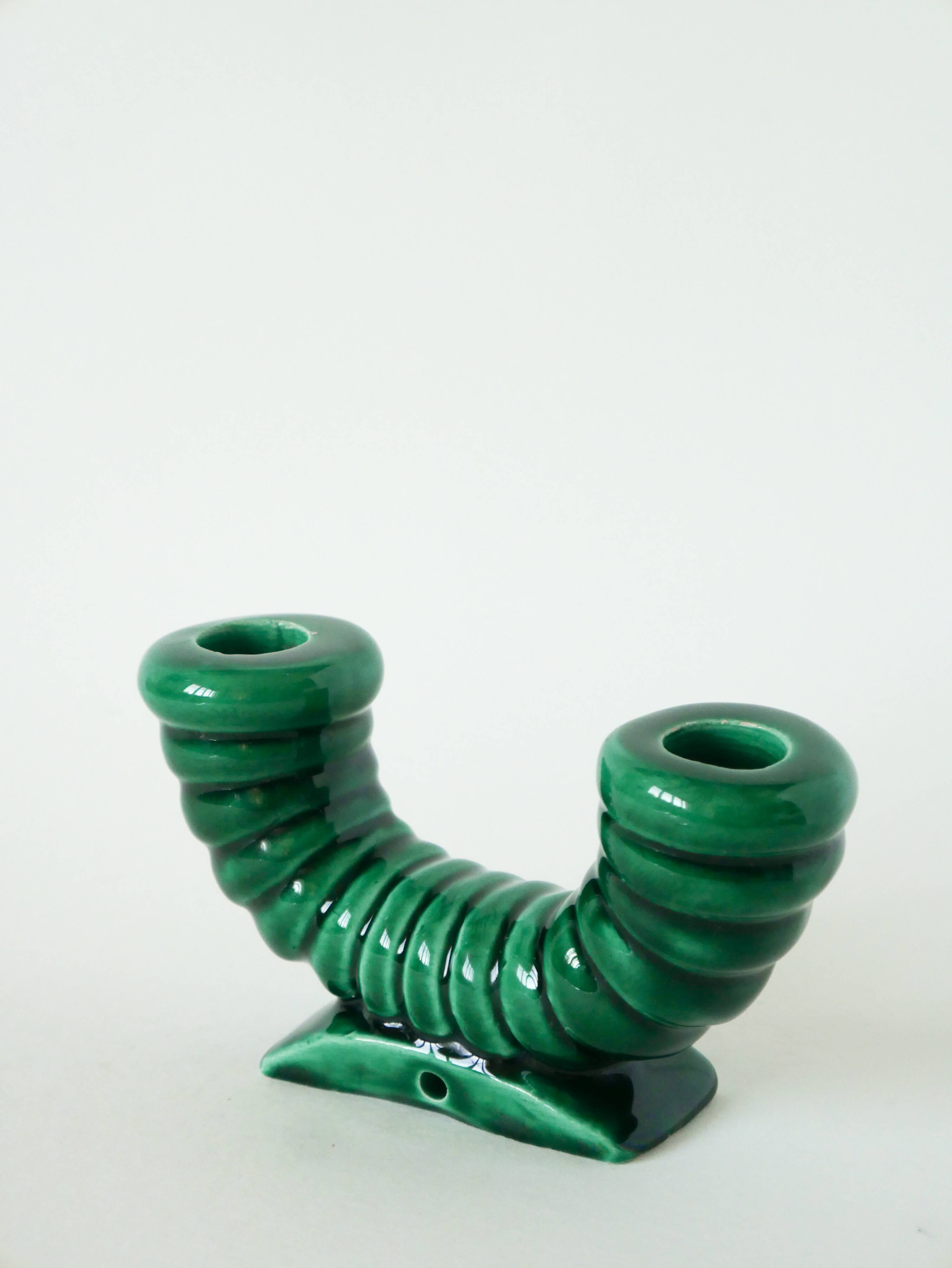slip candle holder, Green, St Clément, 1960