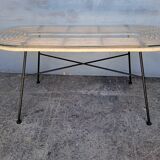 Vintage rattan and metal design coffee table