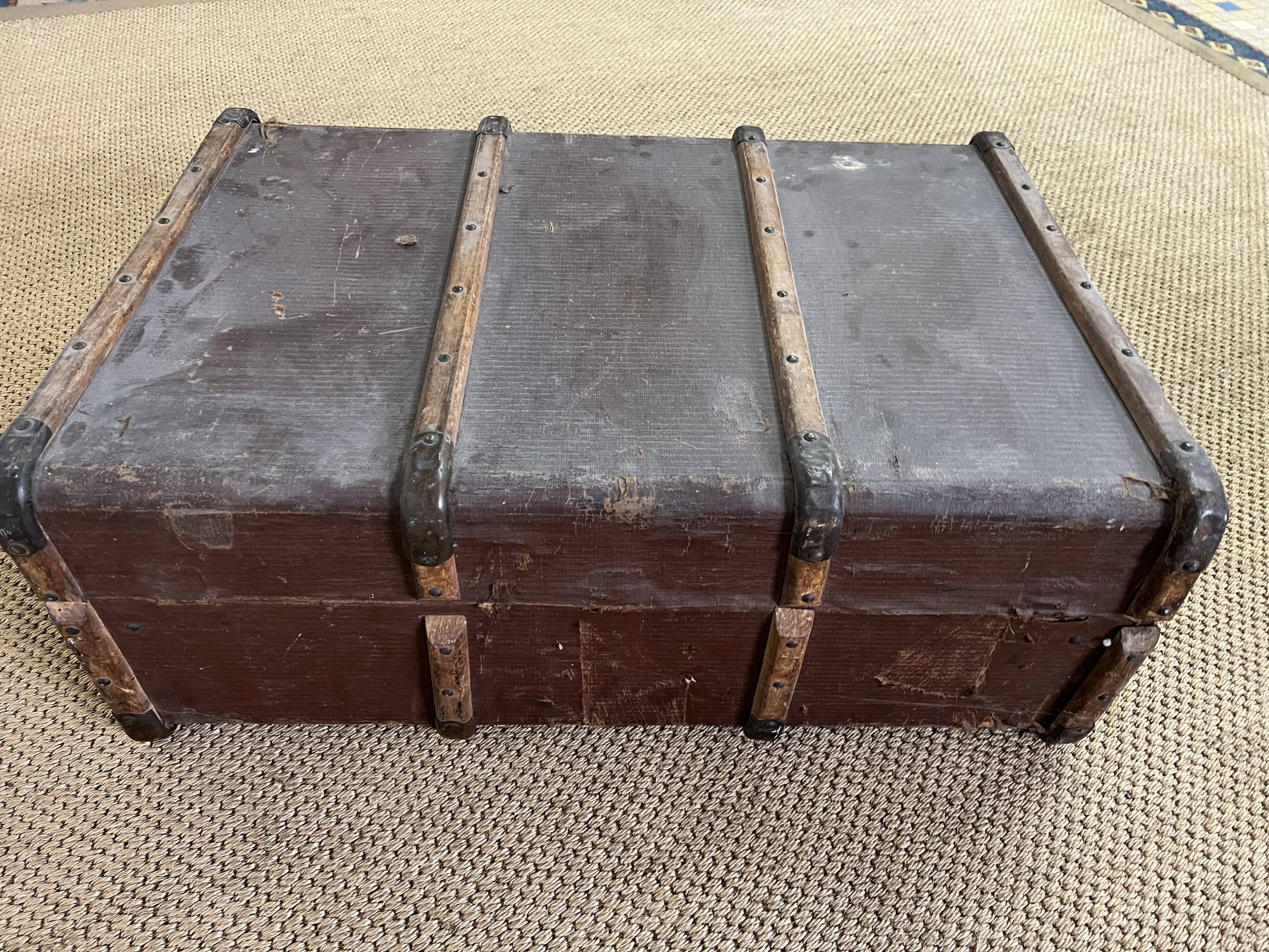 Vintage trunk in wood and leather, St Hubert Paris