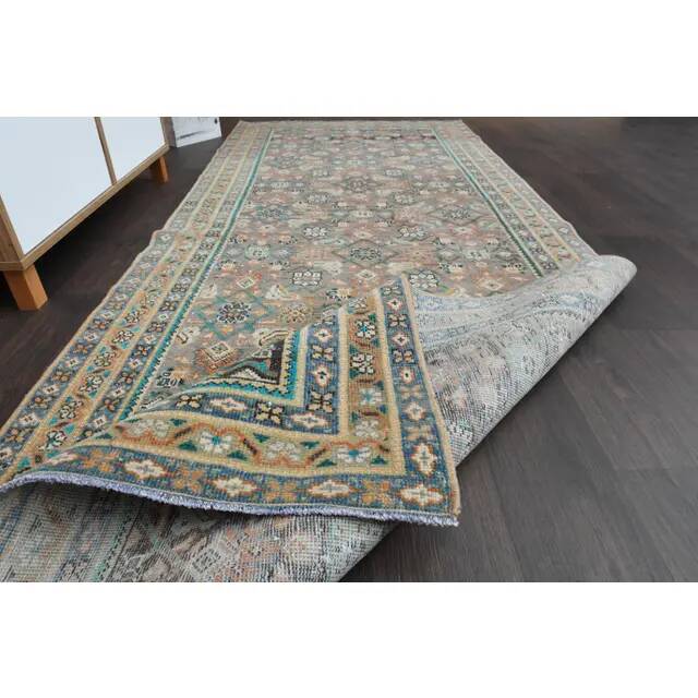 Vintage Turkish Oushak Handmade Wool Cotton Brown Runner Rug 118x301