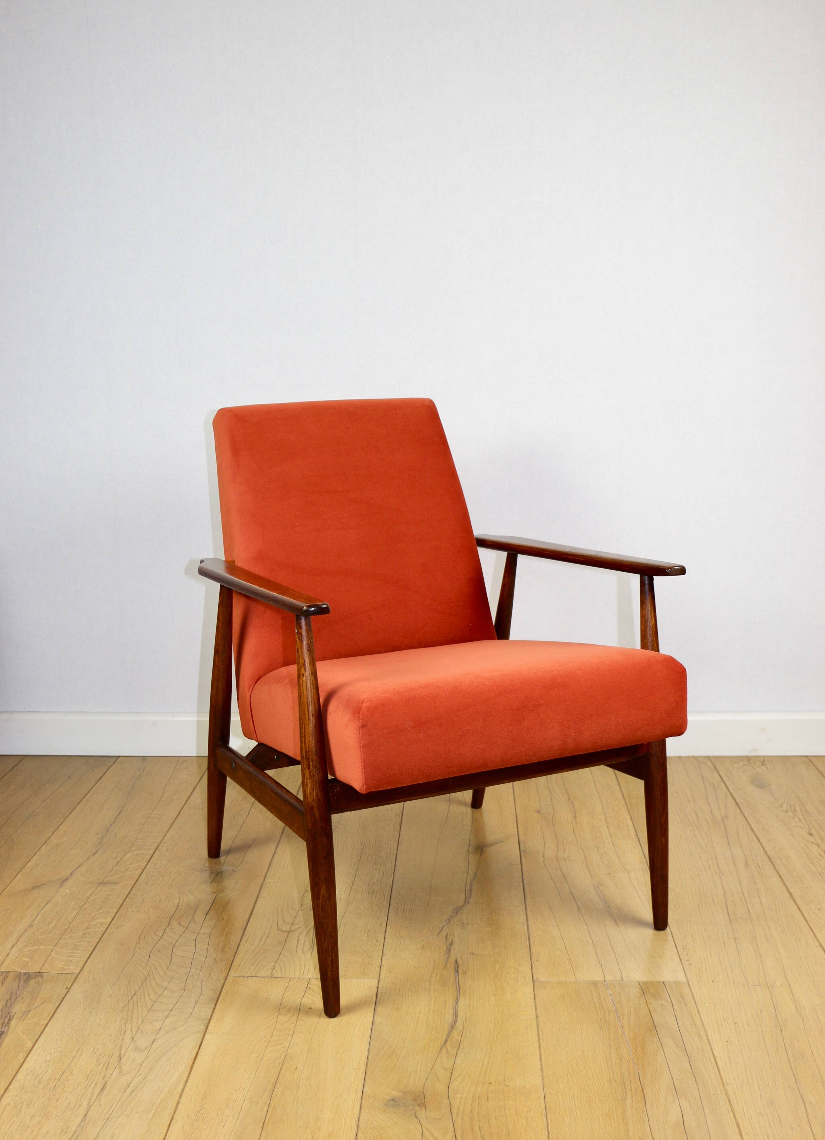 Armchair 'Lis', 1970s design by Henryk Lis orange-brick-terracotta - 2 pieces available