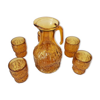 Yellow amber vintage - decanter and glasses water service