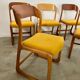Set of 7 Baumann sled chairs in wood and mustard yellow fabric, 1960s