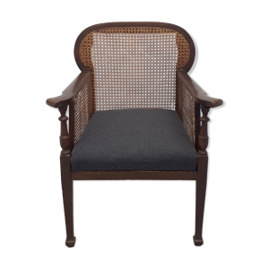 Fauteuil colonial en bois et cannage