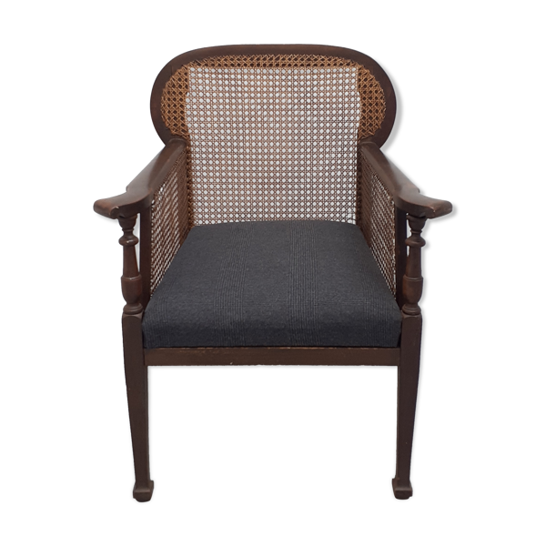 Fauteuil colonial en bois et cannage
