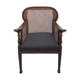 Fauteuil colonial en bois et cannage