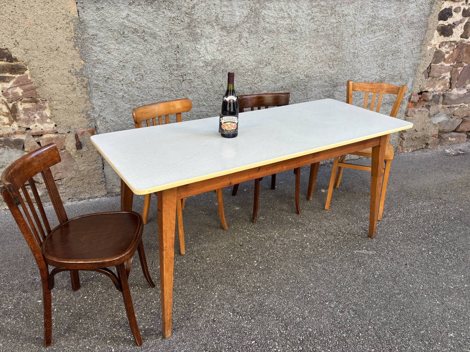 Large café table brasserie bistro Alsatian Art Deco Scandinavian wood