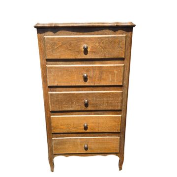 Vintage chest of drawers with 5 wooden drawers in Louis XV style.