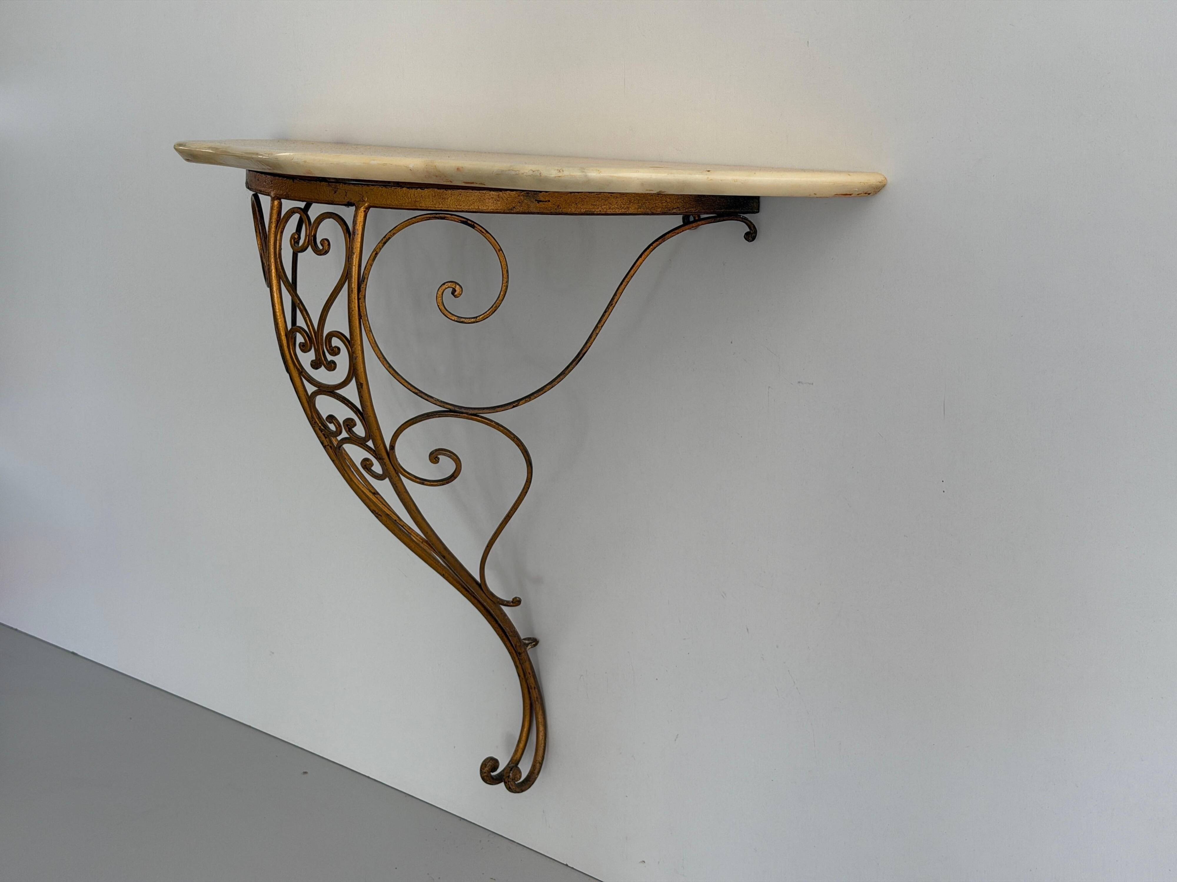 Mid-century floating wall console in wrought iron, 1950, Italy
