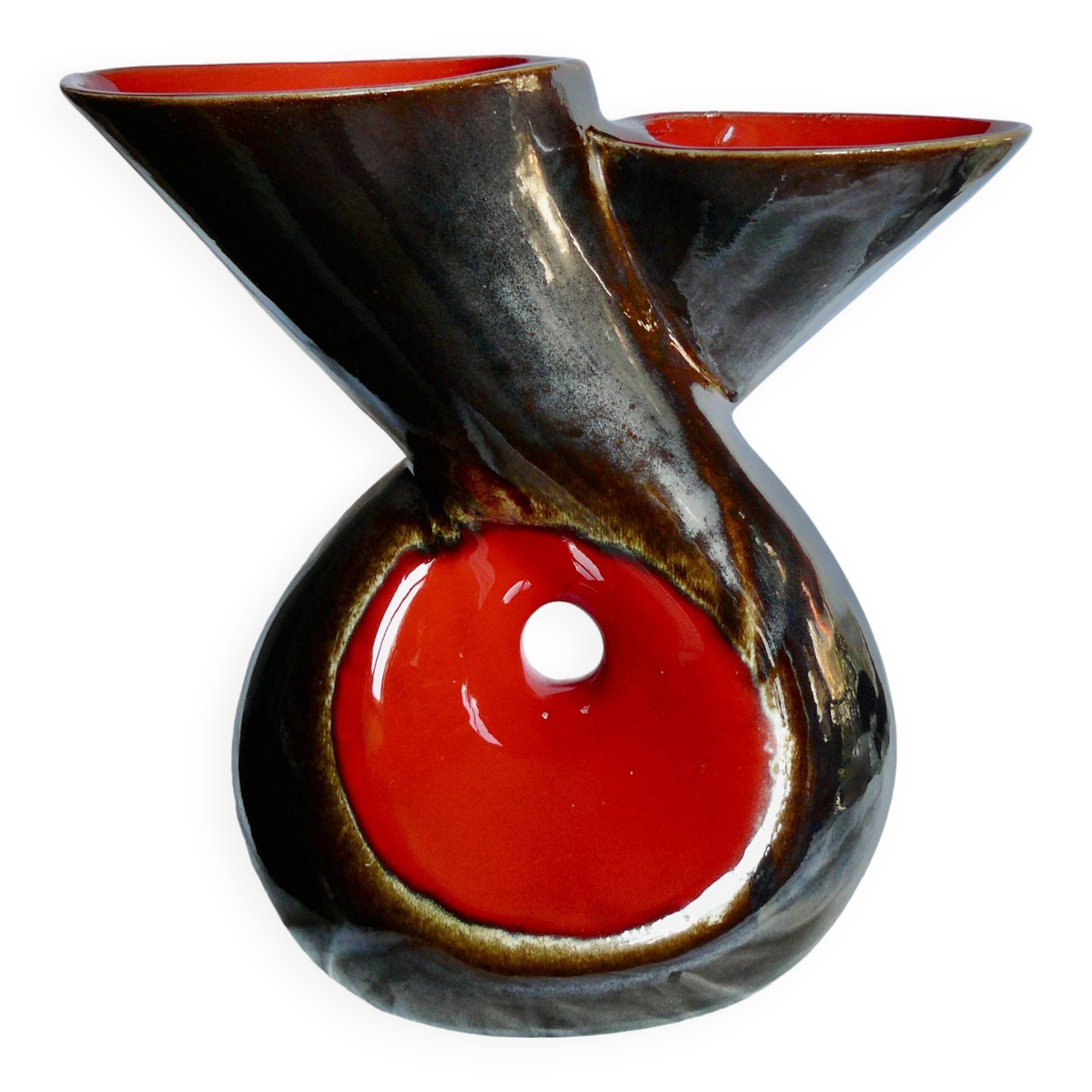 Large double neck earthenware vase Design 1950-60 Vallauris style