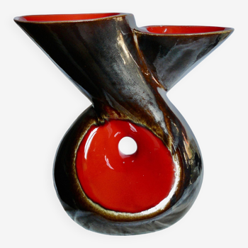 Large earthenware double neck vase Design 1950-60 Vallauris style