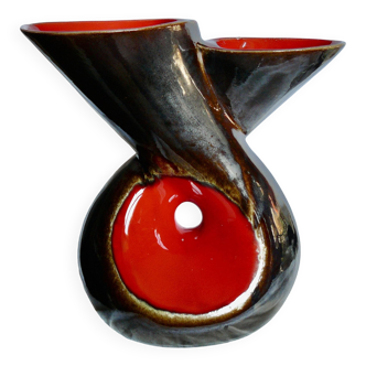 Large double neck earthenware vase Design 1950-60 Vallauris style