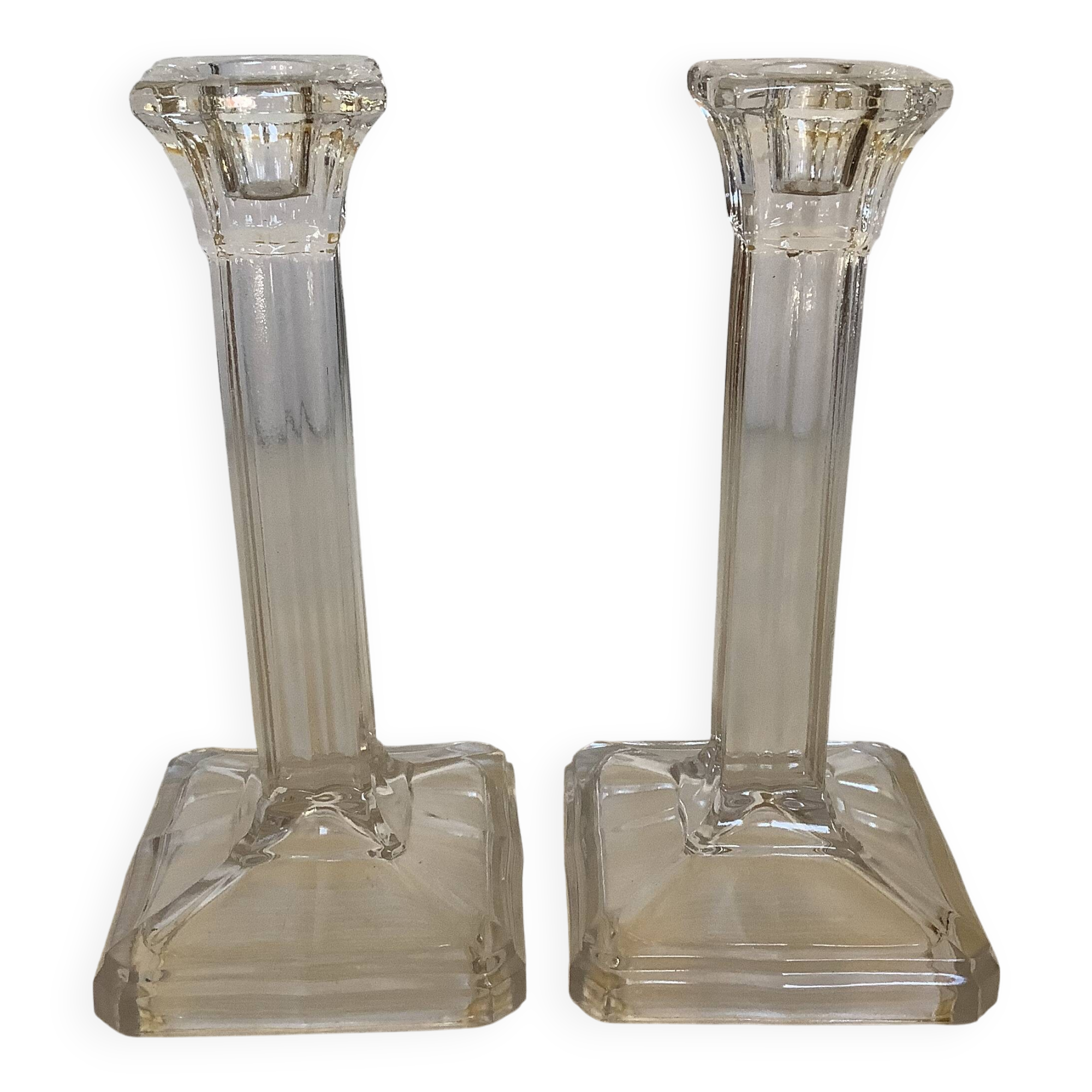 Pair of geometric art deco candlesticks