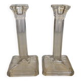 Pair of geometric art deco candlesticks