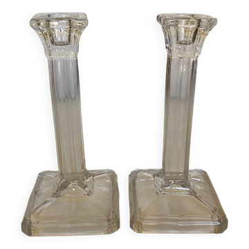 Pair of geometric art deco candlesticks