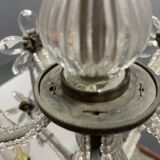 Crystal Beaded Bronze Flower Chandelier 1950s