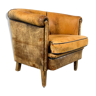 Vintage worn sheep leather club chair tub
