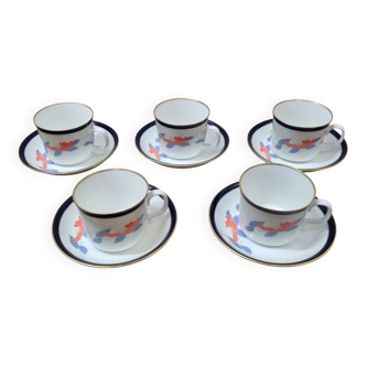 5 Koransha cups, Japanese porcelain 24k gold