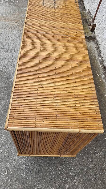 ENFILADE 3 DOORS VINTAGE 1960 IN RATTAN AND WROUGHT IRON
