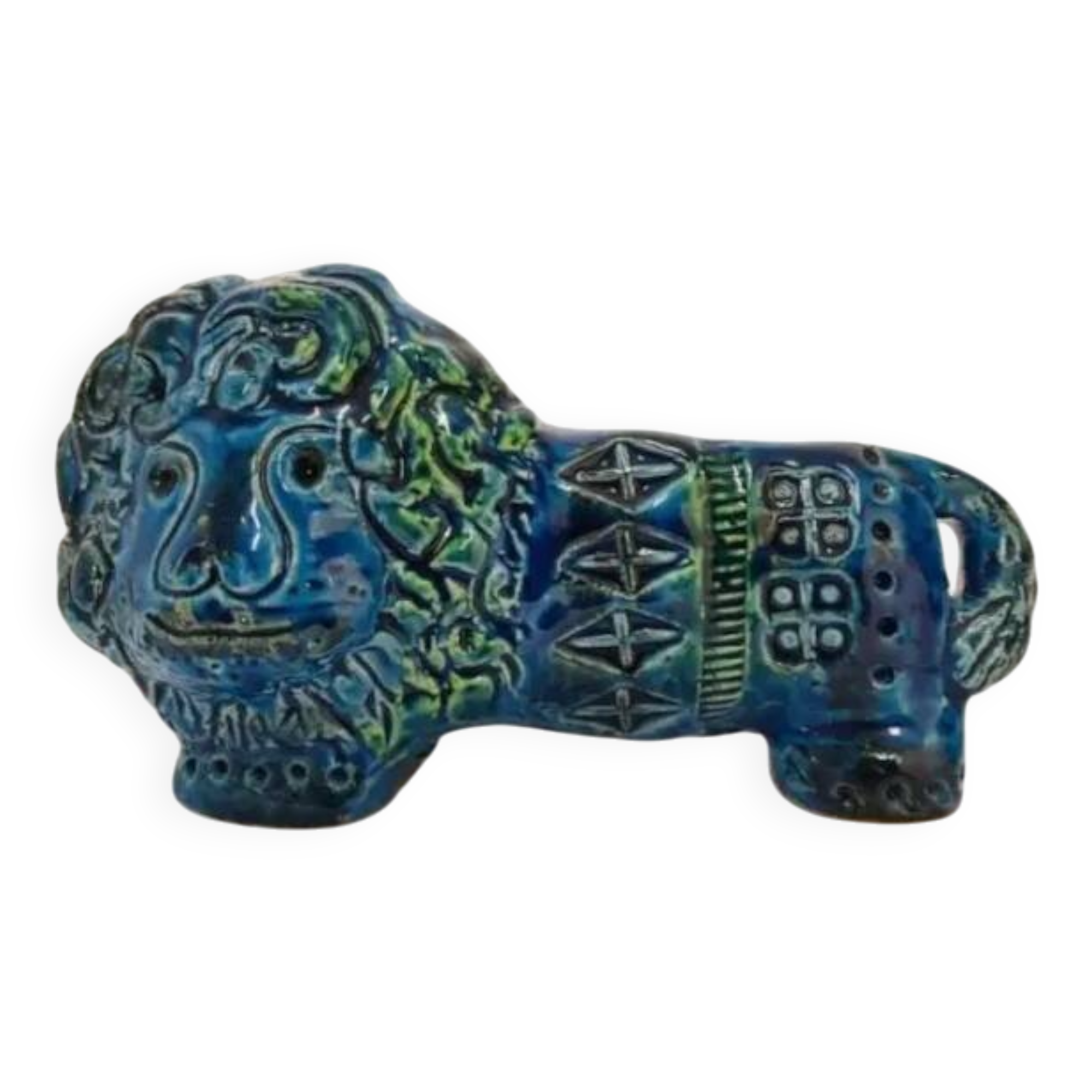 Vintage Lion statue, design Aldo Londi for Bitossi, Rimini blue series