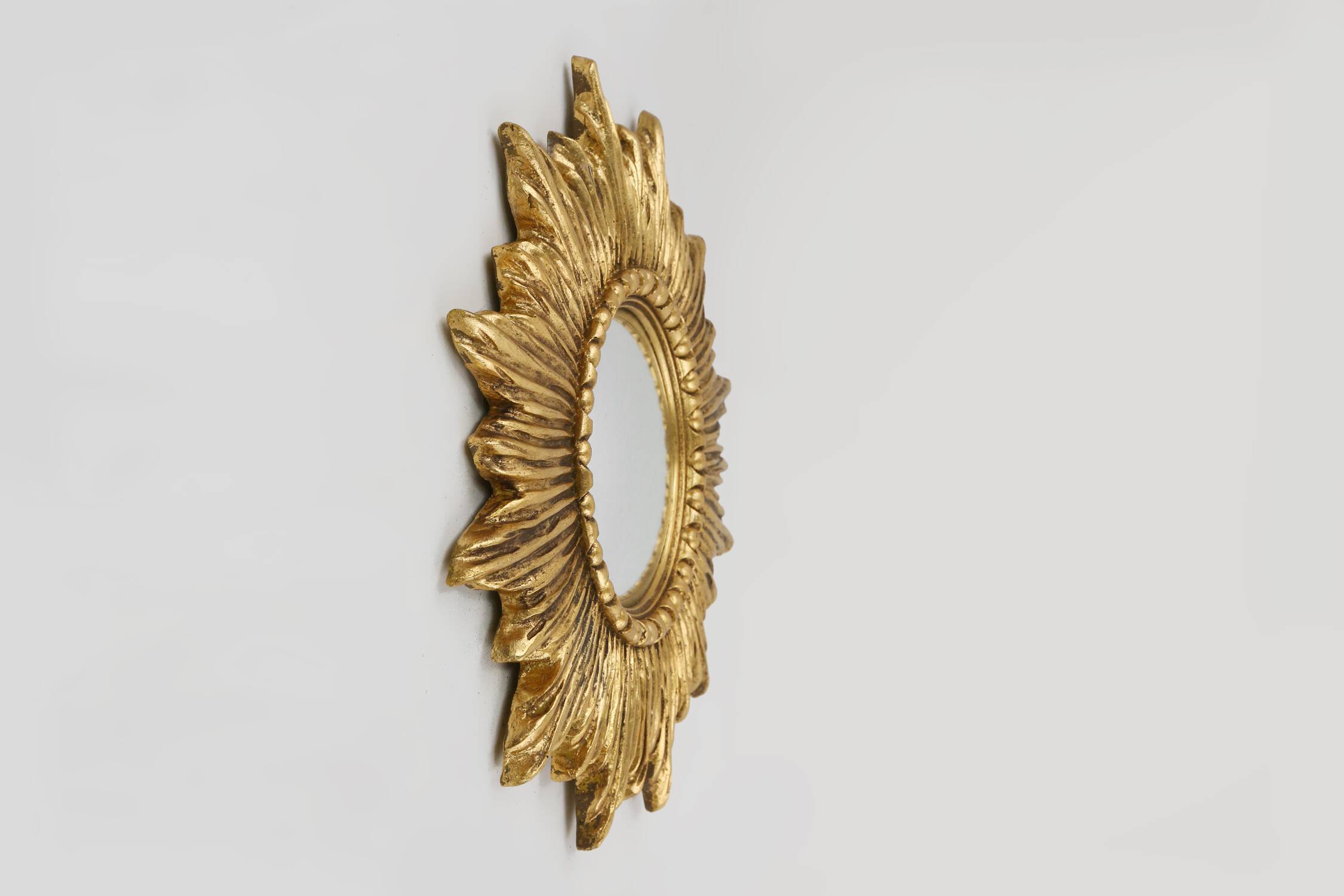 Gold Sunburst Mirror in Resin with Convex Mirror, France, 1960s