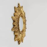 Gold Sunburst Mirror in Resin with Convex Mirror, France, 1960s